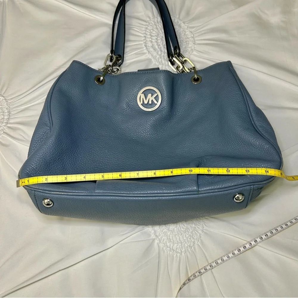 Michael Kors Blue Multi-Compartment Double Strap Shoulder Bag with Chain Accents